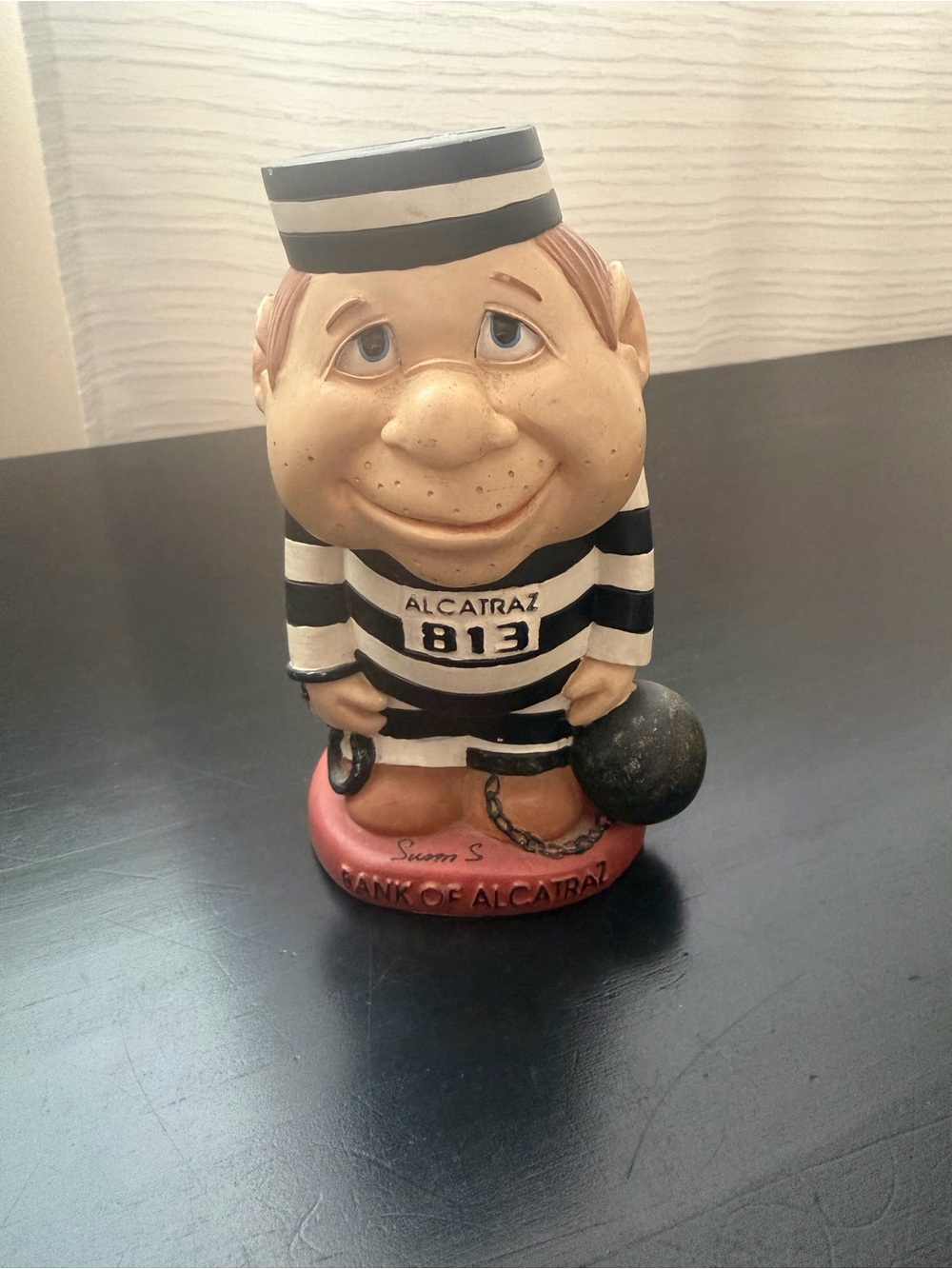Alcatraz Prisoner Figurine in Black & White Stripes Piggy Bank